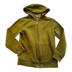 Cat & Jack Sherpa Lined Full Zip Hoodie Olive Green Pockets Long Sleeve Size 6/7